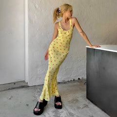 LIZAKOSHT - Women's Floral Long Dress Soft Comfortable Sexy Suspender Spring/summer Leisure Vacation Trend Cotton Dress