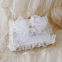 LIZAKOSHT - Lolita White Lace Bag Pearl Chain Purse Bowknot Handbag Sweet Tea Party Shoulder Bag Kawaii Girls Cute Bows Butterfly