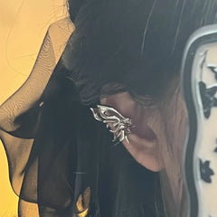 Lizakosht Fashion Punk Butterfly Elf Ear Clip Trendy Design Liquid Metal Wing Ear Cuff No Piercing Earrings for Women Girls Jewelry