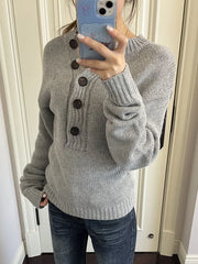 LIZAKOSHT - Buttons Grey Sweaters Woman Spring O-neck Long Sleeve Knitted Pullover Top Female Casual Vintage Preppy Style Jumpers Harajuku