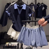 LIZAKOSHT - Japanese Preppy Style Elegant 2 Piece Sets Y2k Women JK Plaid Design Mini Skirt Suits Female Chic Korean Popular Clothes Summer