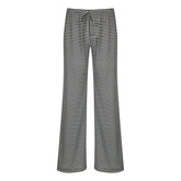 LIZAKOSHT - Y2K Women Casual Knit Pants Slim Fit Lazy Style Striped European American Versatile Waist Cinching Trousers