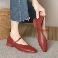 LIZAKOSHT - Woman Summer Casual Square Toe Low Soft Soled Shoes Lolita Ballerina Solid Color Flats Female Elegant French Retro Mary Janes