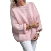 LIZAKOSHT - Pink Wool Sweater Women's Autumn and Winter Knitted Top, Casual Wool Women's Clothing