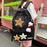 LIZAKOSHT - Korean Cute Star Patchwork Sweet Girl Backpacks 2023 Preppy Fashion All Match Student Schoolbag High-capacity Casual Travel Bag
