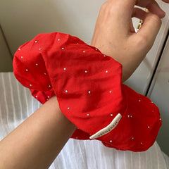 LIZAKOSHT - 1pc Red Atmosphere Rhinestone Large Scrunchie, Korean-Style Temperament, Fashionable Niche, Daily Sweet Hair Tie, New Style