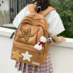 LIZAKOSHT  -  Korean Cute Star Patchwork Sweet Girl Backpacks 2023 Preppy Fashion All Match Student Schoolbag High-capacity Casual Travel Bag