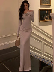 LIZAKOSHT - Sexy Slash Neck Bandage Dresses for Women Autumn Bodycon Evening Party Dress Prom Robe Slim Waist Solid Mermaid Vestidos New