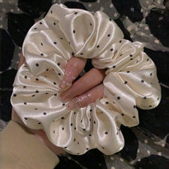 LIZAKOSHT - 1PC French Polka Dot Satin Large Scrunchie, High-End Versatile Hair Tie, Gentle-Style Hair Accessory with Shiny Polka Dots, Poly