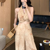 LIZAKOSHT  -  Linen Tie-Dye Sling/Trousers Fashion Two-Piece Suit ensemble femme 2 pièces été 2 piece sets womens outfits shoes