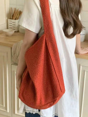 LIZAKOSHT - Autumn New Ins Style Woolen Red Tote Bag Causal Korean Fashion One Shoulder Bags for Women