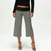 LIZAKOSHT - Solid Fold-Over Waist Culotte Lounge Pants High Waist Wide Leg Knit Summer Minimalist Women Chic Y2K Neutral Tone Trousers