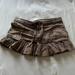 LIZAKOSHT - Y2k Euramerican Vintage Turn Down Lace Up Fashion Skirt Harajuku Gothic High Street Ruffle Edge Jupe Spice Girl Punk Skirts