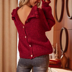 LIZAKOSHT  -  Chic Thick Red Knitted Cardigan Women Lapel Single-Breasted Loose Female Coat 2025 Casual Autumn Winter Ladies Solid Sweater