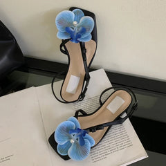 LIZAKOSHT  -  Flower Designer Slingback Sandals Female Summer Fashion Vacation Beach Clip Toe Shoes Comfy Dress Shoes Open Toe Flat Sandalias