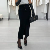 LIZAKOSHT - Black High Waist Belly Slit Straight Hip Skirt Female New Commuting Temperament One-step Skirt