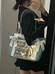 LIZAKOSHT  -  Japanese Ruched Transparent Lolita Bow Women Shoulder Handbag Cute All Match Handbag Itabag Designer Bag