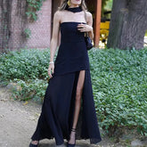 LIZAKOSHT - Elegant Patchwork Solid Color Party Dress Fashion Strapless Scarf High Waist Evening Dress Lady Temperament Summer Long Dresses