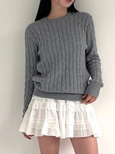 LIZAKOSHT - Vintage Gray Fried Dough Twists Round Neck Sweater Women's Basic Versatile Grey Long Sleeve Knitted Top