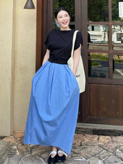 LIZAKOSHT - Summer New Design Pleated Elastic Waist A-Line Flower Bud Skirt Women Casual High Waist Versatile Mid-Length Half Skirt
