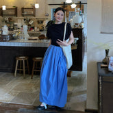 LIZAKOSHT - Summer New Design Pleated Elastic Waist A-Line Flower Bud Skirt Women Casual High Waist Versatile Mid-Length Half Skirt
