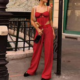 LIZAKOSHT  -  Tracksuit Women Suspender Square Collar Blouse &Button Pants Suit High Street Houndstooth 2-Piece Temperament Suit Lady