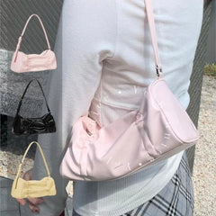 LIZAKOSHT - Pink Pillow Y2k Shoulder Bags Lady Fairycore Aesthetic Leather Handbag Purse Ladies Hot Girls Underarm Bag Luxury Women