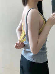 LIZAKOSHT - Korean Sweet Solid Color Sleeveless Cami Fashion Sheath Tanks Top 2025 Summer Women Y2k Slim Fit Crop Top Female Knitted Vest