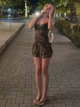 LIZAKOSHT - Women Sexy Leopard Print Chiffon Vacation Dress Streetwear Summer Girls Spaghetti Strap Backless Party Club Dresses
