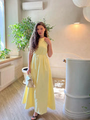 LIZAKOSHT - Lace Up Sleeveless Maxi Dresses Woman Cotton Linen Loose O-neck Long Dress Ladies Casual Solid Colors Summer Office Robe