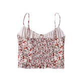 LIZAKOSHT - 2024 Women French Style Vintage Floral Print Camis Summer Holiday Crop Top