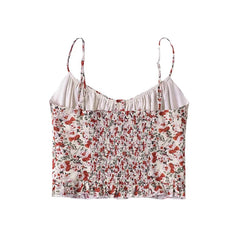 LIZAKOSHT - 2024 Women French Style Vintage Floral Print Camis Summer Holiday Crop Top