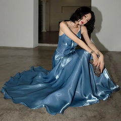 LIZAKOSHT - Luxury Designer Blue Sparkling Blue Dress for Women Birthday Party Club Outfits Summer Maxi Evening Dresses Vestidos De Mujer