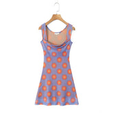 LIZAKOSHT  -  Sexy Women Vintage Big Dot High Strech Mesh Tank Dress Sleeveless A-line Mini Ladies Summer Dresses Short Robe