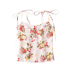 LIZAKOSHT - New Women French Style Floral Print Chiffon Camis Sexy Sleeveless Female Holiday Summer Chic Crop Top