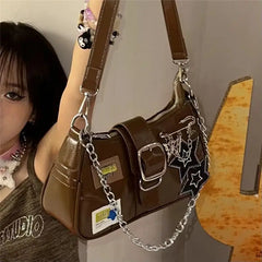 LIZAKOSHT - Y2k Hottie Square Bag Korean Fashion Gothic Punk Underarm Shoulder Bag Star Patchwwork Purses and Handbags Designer Bag