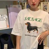 LIZAKOSHT - Sausage Dog Graphic T Shirt Oversized Korean Fashion Streetwear Women Tops Kawaii Cute Funny T-Shirts Y2k Aesthetic Tees Clothes