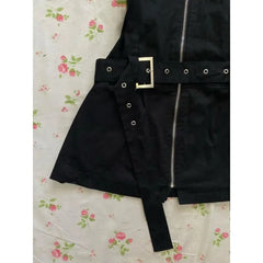 LIZAKOSHT  -  Y2k Punk Rock Mini Dresses Harajuku Women Korean Vintage Zip-up Shirtdress 2000s Gothic Fashion Sweet Cool Sexy Black Dress