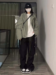 LIZAKOSHT  -  Autumn New American Style Retro Hiphop Pocket Cargo Pants for Women Autumn New Straight Loose Casual Pants for Women