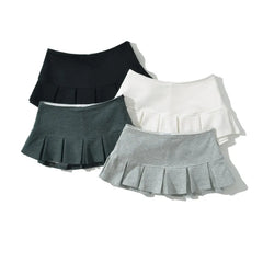 LIZAKOSHT - 4 COLORS Y2K Side Zipper Grey Pleated Mini Skirt Sexy Low Waist Short Skater Skirts with shorts underwear