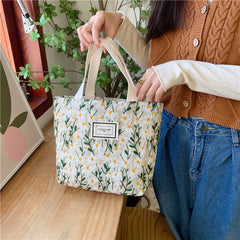 LIZAKOSHT - Daisy Embroidered Handbag for Women Canvas Ladies Floral Casual Small Tote Luxury Designer Reusable Shopping Bags Purses