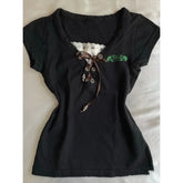 LIZAKOSHT - Pure Love Style Harajuku 2000s Fake Two Short Sleeves Female Summer New Vintage Black V-neck T-shirt Lace Short Top