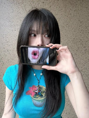 LIZAKOSHT - Harajuku T Shirts Women Sexy Printing Short Sleeve Slim Stretch Crop Tops Vintage Y2k Tops Ladies Casual Tshirt