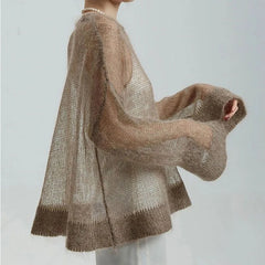 LIZAKOSHT  -  Hollow Out Pullovers Women Loose O-neck Long Sleeve Knit Sweaters Female 2025 Spring Shinny Chic Evening Shirts Lady