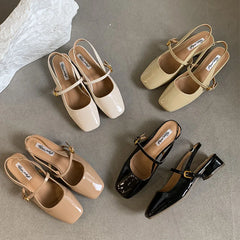 LIZAKOSHT - Women Square Toe Sandals Dress Elegant Slippers 2024 Summer Fashion High Heels Shoes Trend Outdoor Chunky Pumps Female Slides