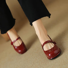LIZAKOSHT - Shoes Shallow Mouth Female Footwear Square Toe Comfortable Summer Dress New PU Spring Rubber Med heel Shoes Woman Flats Shallow