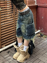 LIZAKOSHT - Vintage Wash Raw Edge Pocket Cargo Jeans Woman Y2K Streetwear Loose Distressed Fashion High Waist Straight Wide Leg Denim Pants