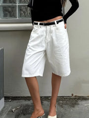 LIZAKOSHT  -  Denim Solid Casual Shorts Women Wide Leg High Wwaist Buggy Straight Short Jeans Female 2025 Summer Street Pocket Zipper Pants