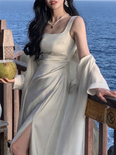 LIZAKOSHT Midi Dress Women Elegant Summer Folds Fashion Evening Party Lady Vestido Vintage Spring Female Clothing Solid Satin Dresses