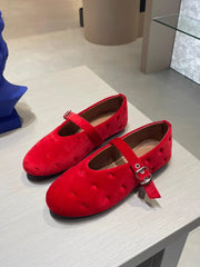 LIZAKOSHT  -  New Red Velvet Buckle Strap Mary Janes Shoes Women Elegant Spring Autumn Flannel Flats Shoes Black Casual Ladies Shoes